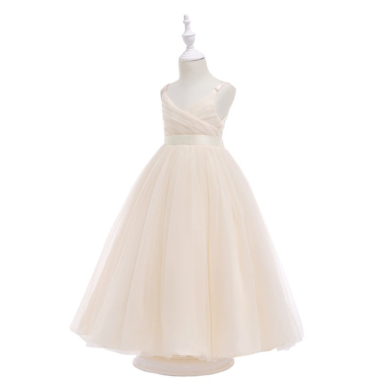 Glamulice Champagne Girls Lace Bridesmaid Dress Long A Line Wedding Pageant Dresses Tulle Spaghetti Strap Party Gown Holiday Kids Formal Flower Girl Dresses Princess Dance Maxi Ball Gown 10 Evening - Image 3
